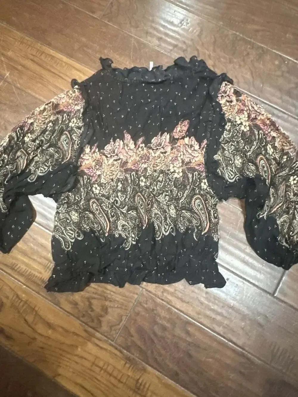 Free People Boho Paisley Print Long Sleeve Ruffle Blouse